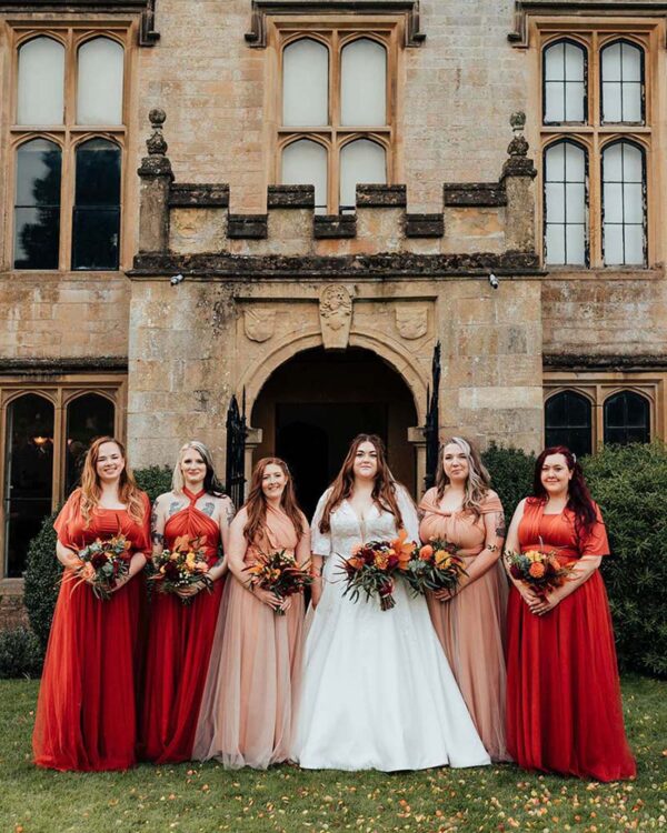 Bride and bridesmaids with their flowers