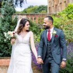 bride & groom with flowers